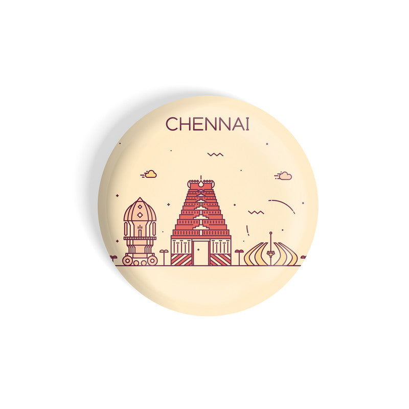 dhcrafts Round Fridge Magnet Brown Color Chennai Glossy Finish Design Pack of 1 (58 mm)